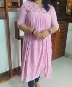 Pure cotton fabric Aline top with floral embroidery work